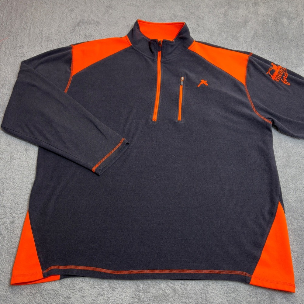 Pheasants Forever Fleece Pullover Mens XXL Gray Orange 1/4 Zip Hunting Sweater